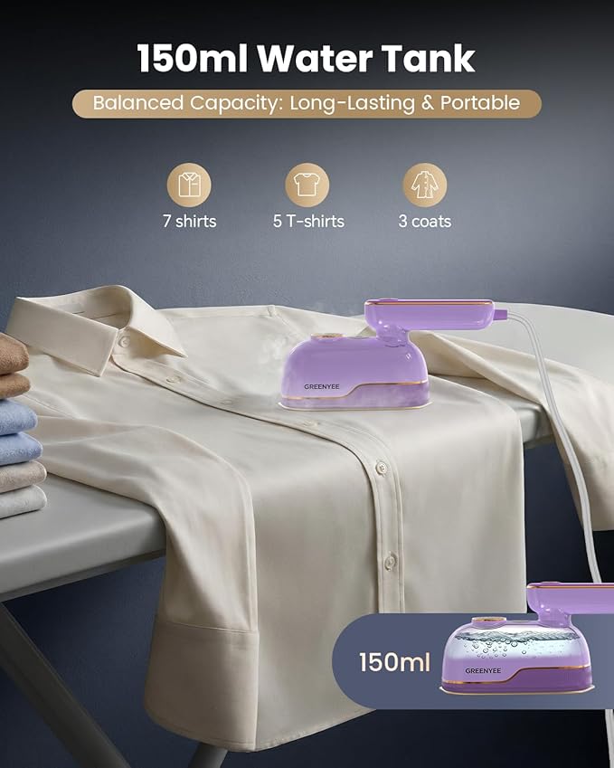 Travel Steamer Iron for Clothes, Portable Handheld Garment Steamer with 6 Smart Modes, Strong Penetrating Steam, 180° Rotatable Handle, 150ml Large Tank for Home & Travel (purple)