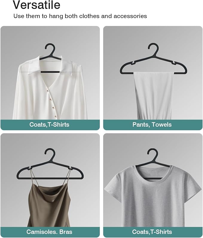 100 Pack Clothes Hangers, Non Slip Plastic Coat Hangers, Space Saving Hangers, Heavy Duty, Hanging Dry Wet Clothes, 16.4" x 8.3", White, UAPY05100W