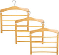 Wooden Pant Hanger Space Saving - 4 Tier Closet Storage Hanger Organizer for Jeans Legging Scarves Pants Towels, 3 Packs, Wood