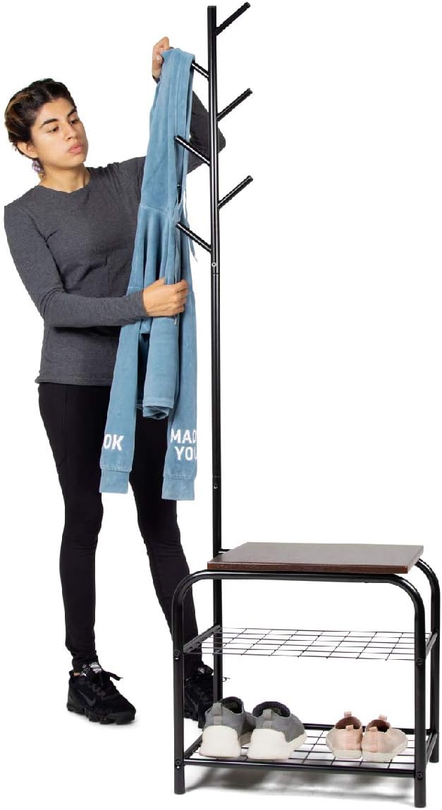 Milliard Coat Rack Hall Tree with Bench (Black)