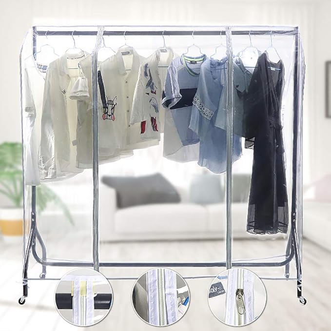 Garment Rack Cover 5 Ft with Strong Zipper Protective Rail Cover 47" X 20" X 59" (120 X 50 X 150 cm)-Only Cover