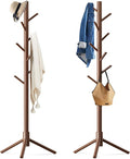 Wooden Coat Rack Freestanding with 8 Hooks,Easy Assembly New Zealand Pine Tree Coat Racks, 3 Adjustable Sizes for Clothes, Hats, Bags, for Entryway, Hallway, Bedroom, Office (Brown, 2 PCS)