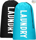 2 Pack XL Travel Laundry Bag, Machine Washable Dirty Clothes Organizer, Large Enough to Hold 4 Loads of Laundry, Easy Fit a Laundry Hamper or Basket (Blue + Black, 24" x 36")