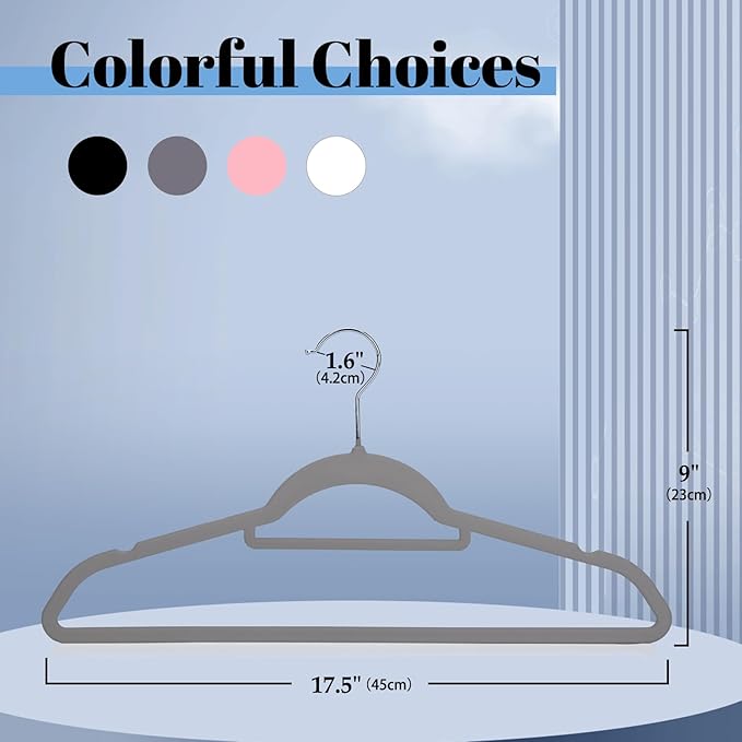 Smartor Grey Velvet Hangers 20 Pack, Space Saving Clothes Hangers with Tie Bar, Non-Slip Felt Hangers with Shoulder Notches, Heavy Duty Suit Hangers for Coat, Shirt, Pants, Dress