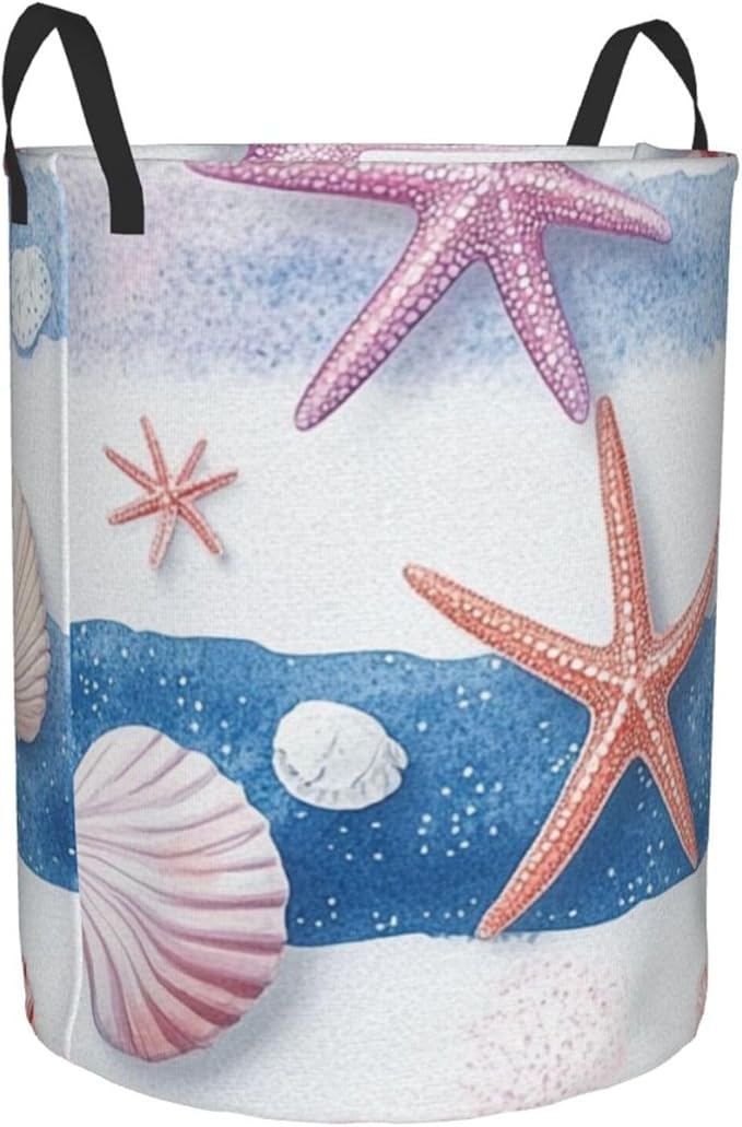 Ocean Seashell And Starfish Print Laundry Basket For Storage Bins Gift Baskets Bedroom Clothes Hamper