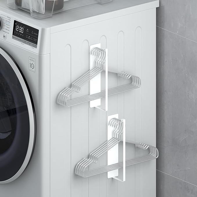 Magnetic Hanger Holder for Laundry Room, AUVAHOX 2Pack Clothes Hangers Organizer for Dryer/Washing Machine, Holding up to 30 Velvet, Wire, Plastic Hangers, Perfect Space Saver for Your Home (2, White)
