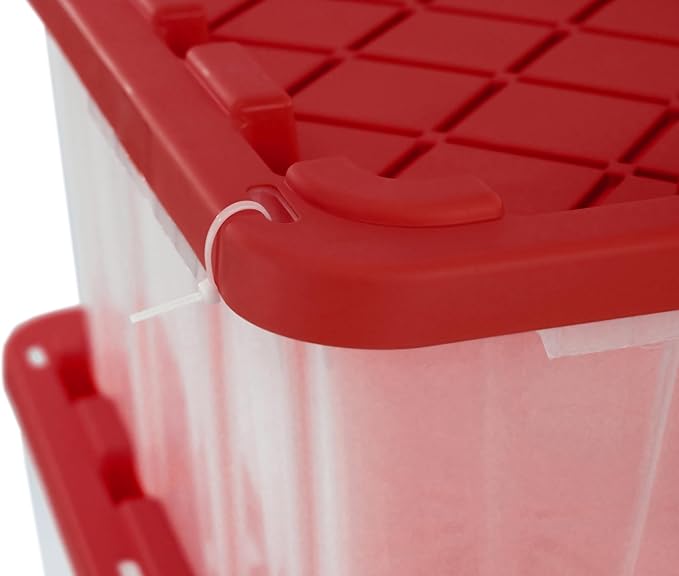 CX BLACK & YELLOW, XTRA TALL 27-Gallon Heavy Duty Clear Storage Container & Snap-Tight Lid, Clear & Red (28.5L x 19.4W x 15.2H), Weather-Resistant, Stackable, See-Through Organization Tote