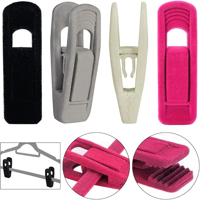 RUNAAJA Velvet Hangers Clips Pants Hangers Clips Flocked Hanger Clips Hanger Plastic Thicken Clothes Pants Pants Clip for Thin Velvet Clothes Suit Socks Hangers (Rose Red*20)