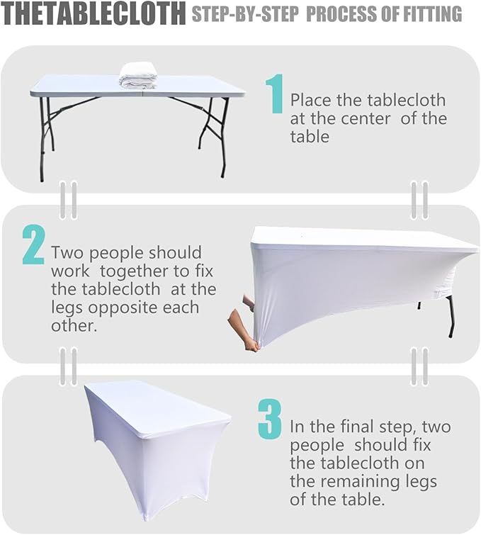 6 Pack - Elegant White Stretch Spandex Table Cover (60Lx28Wx30H Inches), Non-Iron Fitted Tablecloth for 5-Foot Rectangular Folding Tables -Ideal for Banquets, Weddings & Festivals
