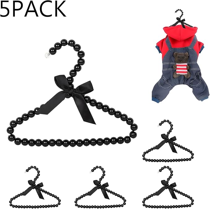 NACOCO 5pcs Hanger Dog Clothes Outfis Rack Hanger Fake Pearl Pet Costume(Black)
