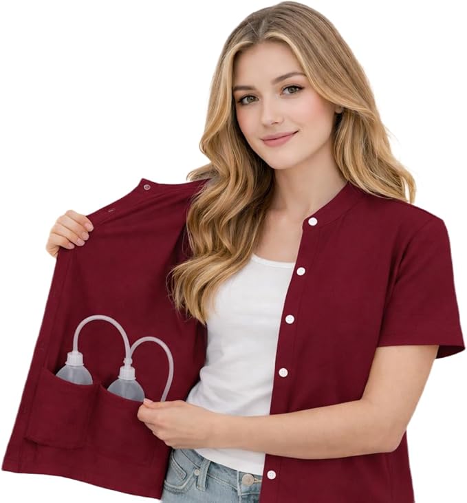 USBD Post Mastectomy Shirt with Drain Pockets Band Collar Post Op Recovery Tops