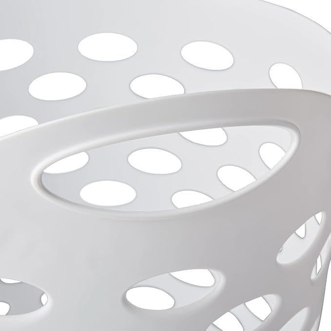 Plastic Round Laundry Hamper, BPA-Free, White - Sturdy, Ventilated, with Comfort Carrying Handles for Bedroom, Bathroom & Dorm