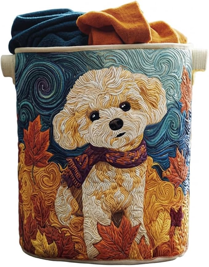 Quilted Laundry Basket with Handles, Boho Floral Fabric Storage Hamper, Large Soft Quilted Laundry Basket for Nursery, Bedroom, Laundry Room,Clothes & Toys (Dog Paw Pattern A, L)