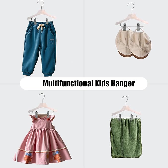 White 9.8" Ultra-Thin Wooden Children Closet Clothes Clips Hangers 12PCS Wood Baby Kids Coat Hangers for Infant Toddler Newborn Jumpsuit Pants Skirts Jeans Space Saving Heavy Duty Durable