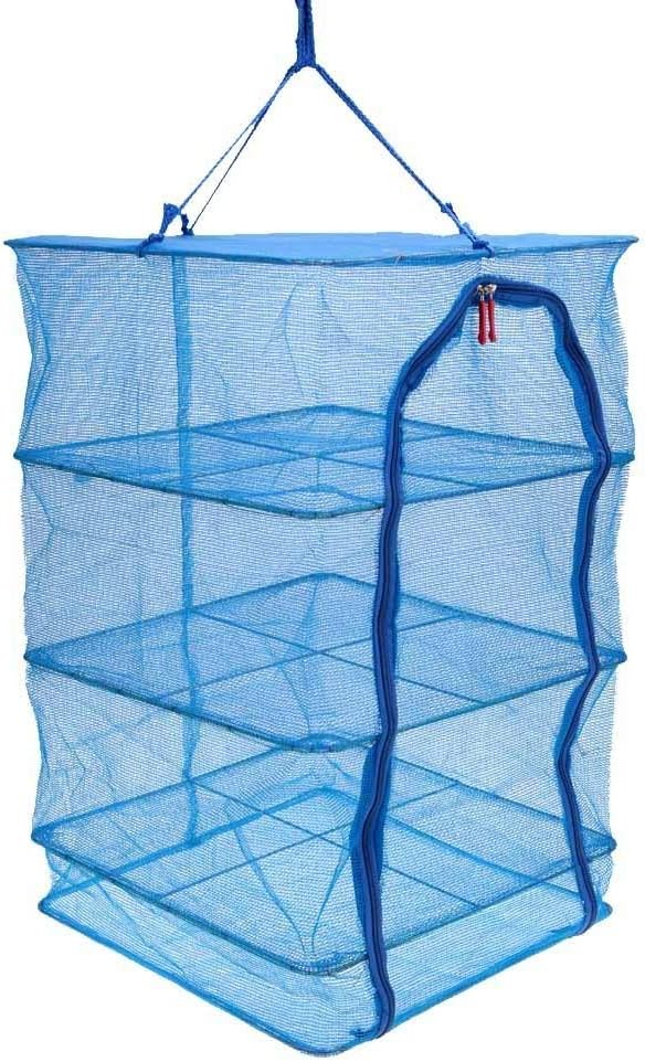 Docooler 4 Layers Meat Drying Net Drying Rack Net Folding Vegetable Fish Dishes Mesh Hanging Drying Net with Zipper Blue 40 40 65cm