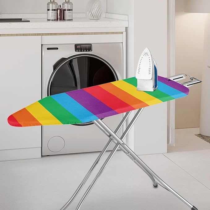 Rainbow Stripes Fabric Cover for Extra Wide 15 x 54 Ironing Boards, Non Stick Scorch and Stain Resistant Standard Size Ironing Board Cover, Home Ironing Decor