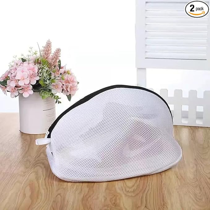 2Pcs Mesh Laundry Shoe Bag for Washing Machine, White with Black Trim, Protective Wash Bag (2, Large)