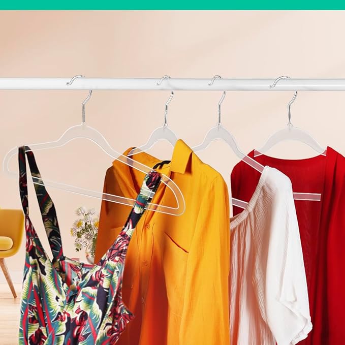 10 Pack Clear Plastic Hangers, 16.1 Inch Heavy Duty Clothes Hangers, Space Saving Clear Acrylic Hanger with 360 Degree Swivel Hook and Notches, Coat Hanger for Clothes Shirts Dresses