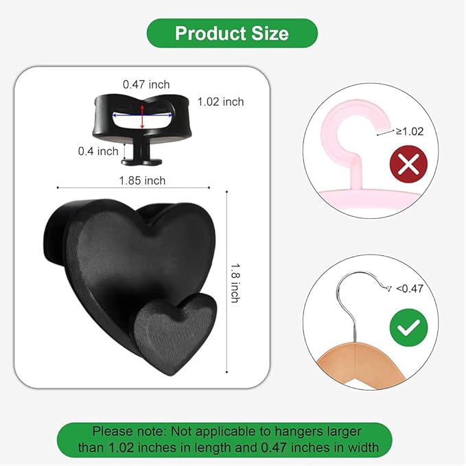 36 pcs Space Save Hanger Hooks, Clothes Hanger Connector Hooks, Space Save Closet Organizers, Triangles Hooks for Hanger,AS-seen-on-tv, Heart-Shaped Black