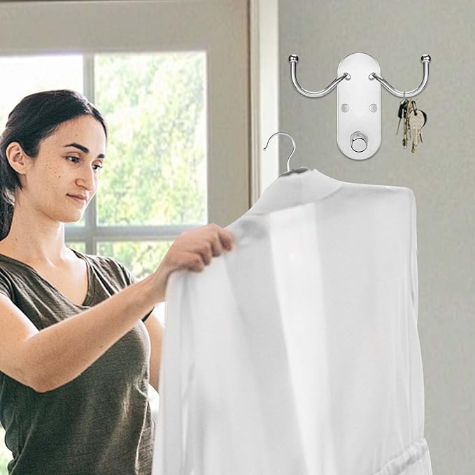 Clothes Hanger Storage, Retractable Clothes Hanger Storage Organizer, Damage Free Hanging Wall Hangers for Hanging in Living Spaces, Silver