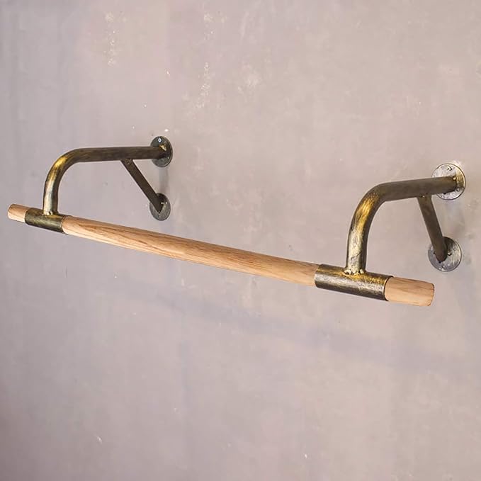 Industrial Wood Wall Clothes Hanging Rod,Iron Pipe Bracket Clothes Rod Garment Rack Commercial Clothing Display Rack (Color : Gold, Size : 80x29x16cm)