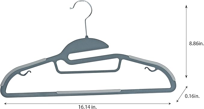 Simplify 24 Pack Ultimate Hanger | S-Shape Collar Saver | Ultra-Thin | Non-Slip | Accessory Bar | Belts | Scarves | Ties | Tank Top | Closet Organization | Dark Grey