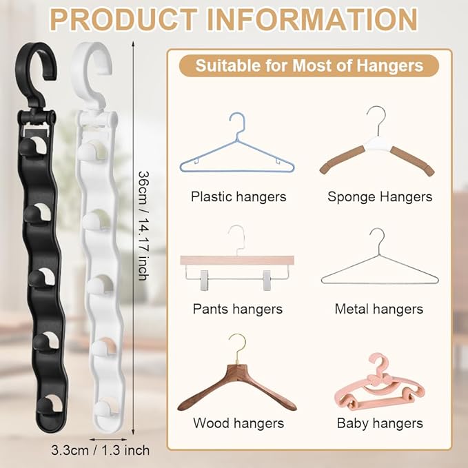6 PCS Space Saving Hangers, Closet Organizers and Storage, College Dorm Room Essentials,Sturdy Closet Organizer Home Essentials Space Saving Hangers for Thick Clothe (Black)