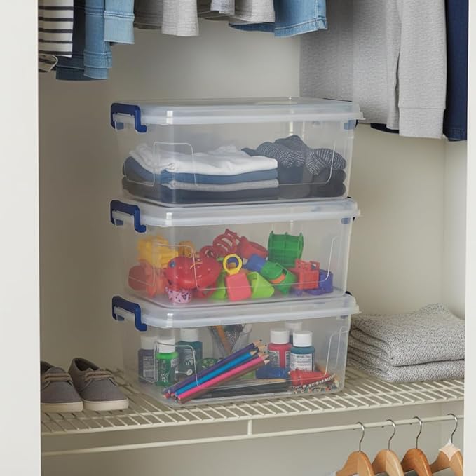 Tribello Clear Storage Bins with Lids, Stackable Plastic Storage Containers for Home Organization – Clear Totes for Closet and Underbed Storage, 9.5