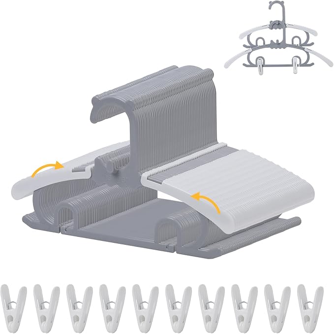 50 Pack Baby Clothes Hanger with 16 Clips, 11-15 inch Adjustable Kid Hangers, Multifunctional Children Hanger for Girl Boy Toddler Kids Child(Grey)