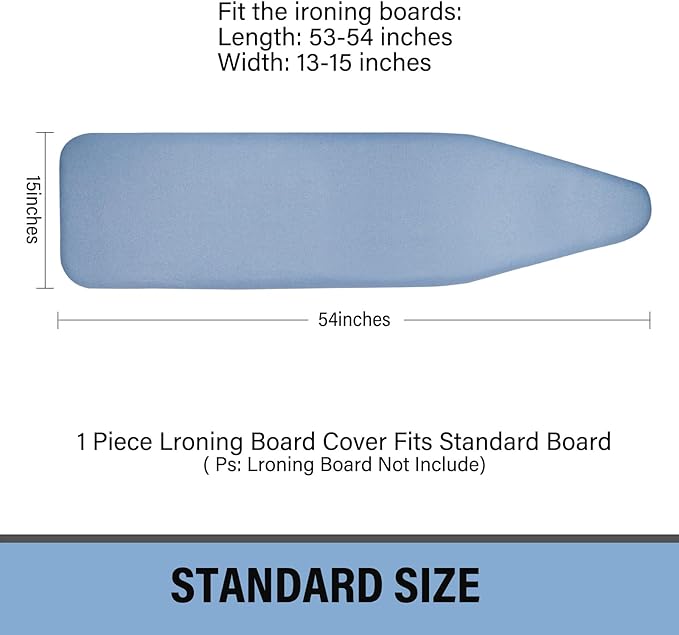 Iwtmm Ironing Board Cover and Pad with Silicone Coating, Thick Scorch-Resistant Padding, Heavy Duty for Home & Professional Use, Fits 15 x 54 Inches Boards, Secure Hook & Loop Fastener (Blue)