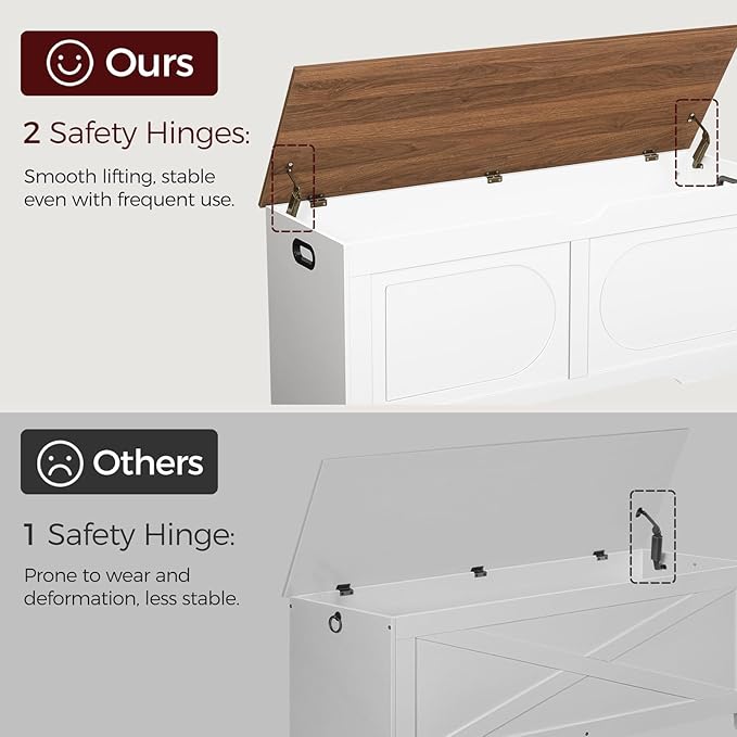 Storage Chest, 39.4” Toy Box, Entryway Storage Trunk, Shoe Bench with Storage, Engineered Wood Storage Cabinet with 2 Safety Hinges, Entrance Bench for Living Room, White + Walnut SCBZ2001