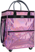 Reusable Grocery Bag on Wheels, Shopping Bags with Wheels and Handle, Folding Rolling Tote Trolley, Zipper Cover, Carries Up to 46 LBS, Waterproof (Medium, Phantom Pink)