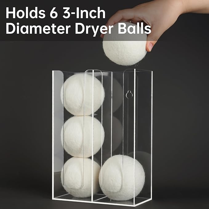 NiHome Clear Acrylic Magnetic Dryer Ball Holder for Laundry Room Organizer and Storage,Wall Mount Dryer Balls Container Dryer Ball Dispenser (No Balls), Space Saving & Versatile for Paper Cups & Decor
