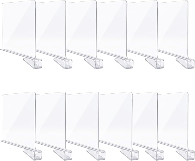 Clear Acrylic Shelf Dividers, Closet Shelf Divider and Closet Separator for Organization in Bedroom, Kitchen and Office Plastic Shelves 12 PCS