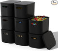 8 Pack Black Storage Bins with Lids Stackable Storage Container for Organizing, Black Storage Boxes with Handle for Shelves, Cute Organizer Bins for Craft, Snacks, 9.85x6.9x5.7 inch