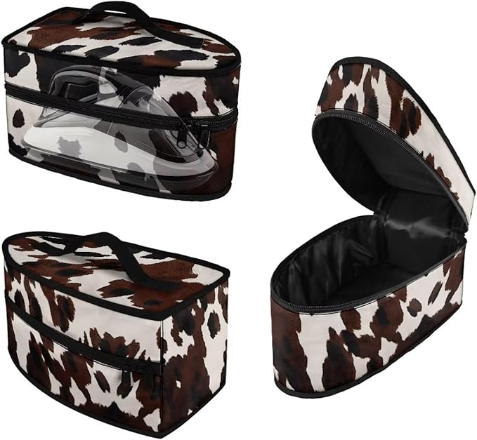 Brown Cow Print Clothes Iron Storage Case with Smooth Zipper Easy to Clean Wear-resistant Iron Portable Storage Bag Fits for Home Outdoor