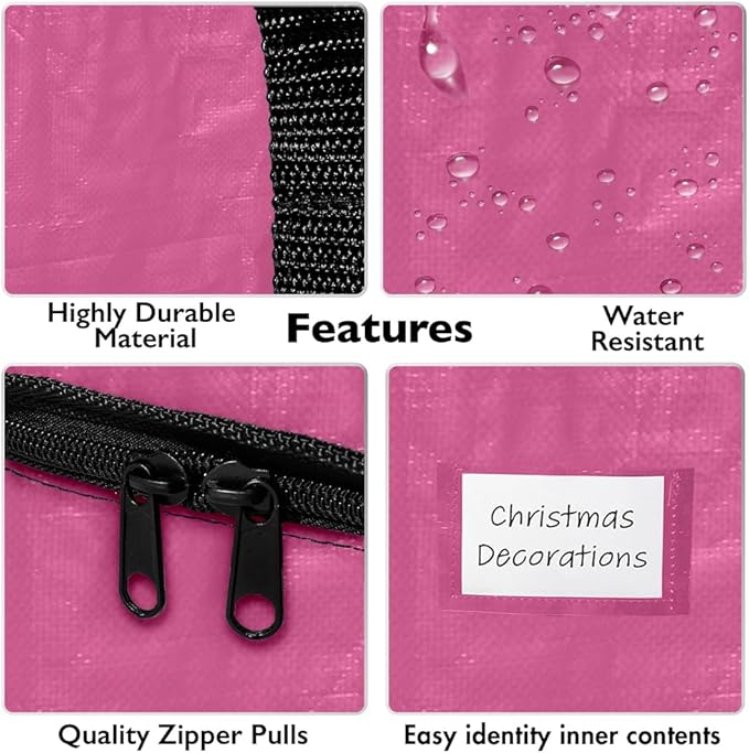 ClearSpace Heavy Duty Moving Bags or Storage Bags – Pink Storage Bins with Lids, Large Moving Boxes with Backpack Straps & Zippers,– Packing Box & Moving Supplies for College Dorm, 4 Pack