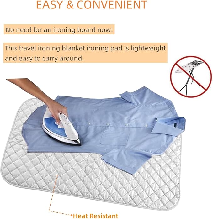 Ironing Mat Blanket Ironing Board Replacement, Iron Board Alternative Cover, Portable Travel Ironing Pad, Quilted Heat Resistant Ironing Pad Cover for Washer, Dryer, Table Top 33"X 19" (No Magnetic)