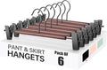 Wooden Pants Hangers with Clips 6 Pack, Heavy Duty Adjustable Clip Non Slip Skirt Hanger for Jeans, Trousers, Short, Clothes, Space Saving Closet Organizer (Black, 6 Pack)