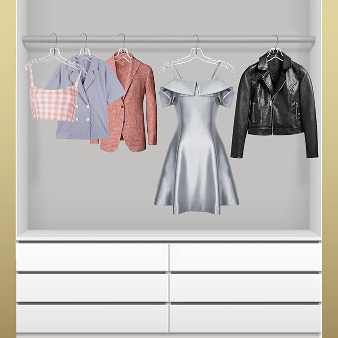 12 Pack Clear Plastic Hangers, 16.7 Inch Shirt Hanger, Clear Acrylic Hanger with 360 Swivel Metal Hook and Notches, Space Saving Heavy Duty, Dress Hangers for Clothes Shirts Dresses