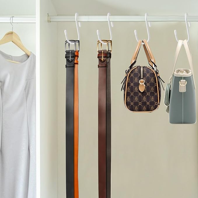 HiGift 16 Pack Bag Hooks for Closet, Unique Twist Design White Vinyl Coated Purse Hanger Organizer Hooks, Large Closet Hooks Purse Organizer Holder for Hanging Purses,Handbag,Belt,Hat,Backpack,Jeans