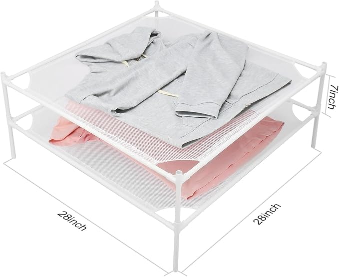 Clothes Drying Rack, 2-Layer Sweater Laundry Drying Rack Flat, Mesh Drying Rack Clothing for Indoor & Outdoor, White