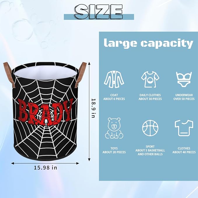 Spider Wed Personalized-Laundry-Hamper-Basket for Kids Custom Name Collapsible Storage Organizer Bin Dirty Clothes Toys Hamper for Boys Nursery in Laundry, Bedroom, Bathroom Wed-7
