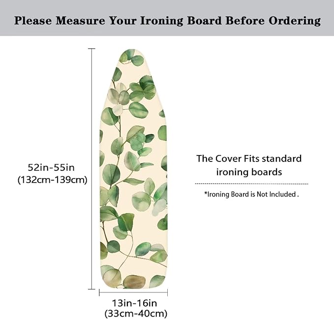 Green Leaves Easy Installation 15x54 Ironing Board Cover and Pad and Elastic Edge Applicable Standard Size Iron Board Cover, Stain Resistant, Setup for Effortless Ironing Experience