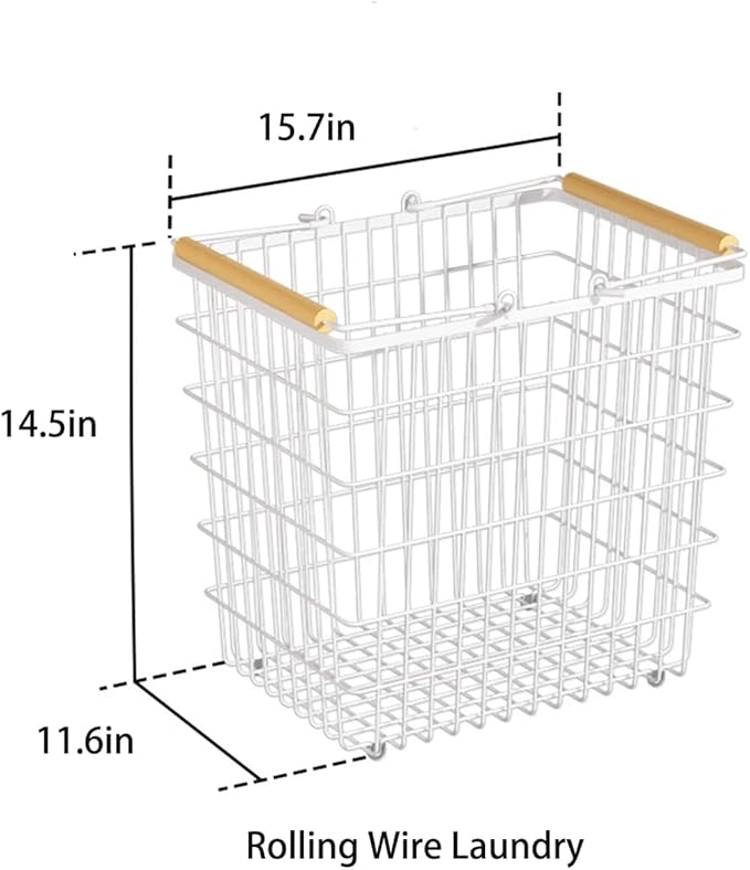 Large Laundry Baskets, Dirty Clothes Hamper with Wheels,Rolling Wire Laundry Basket Organize,2 Removable Wire Storage Metal Clothes Hamper Organizer for Laund Room, Bathroom, Bedroom, Dorm, White