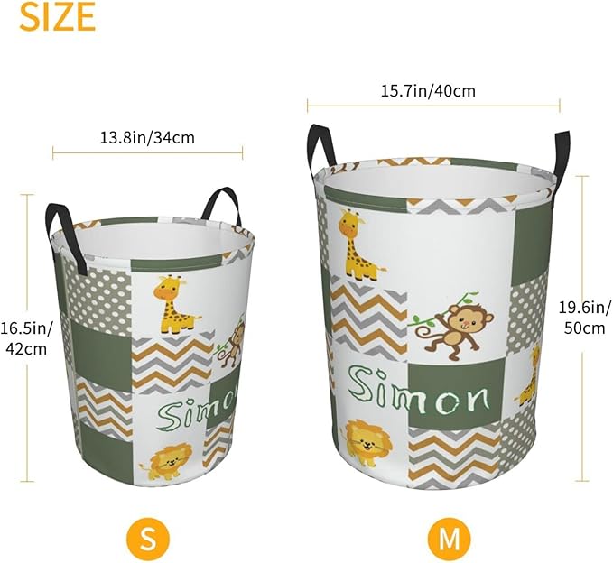 Jungle Cute Animal Customized Laundry Basket Clothes Hamper with Name Collapsible Waterproof Large Capacity Organizer Storage for Living Room.