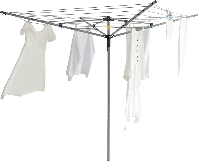 JS HANGER Collapsible 4-arm Rotary Outdoor Umbrella Drying Rack Metal Clothes Dryer Clothesline with 131ft Drying Space