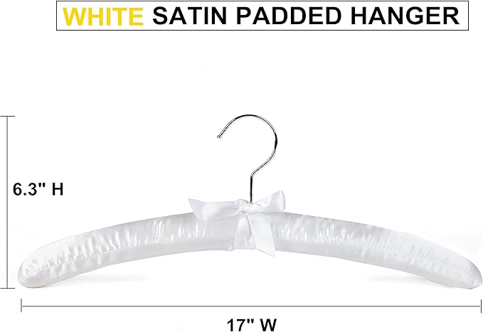 Amber Home 10 Pack 17 Inch Large White Satin Padded Hangers for Women Clothing, Anti Slip Cushioned Hangers for Sweaters, Wedding, Delicate Cashmere