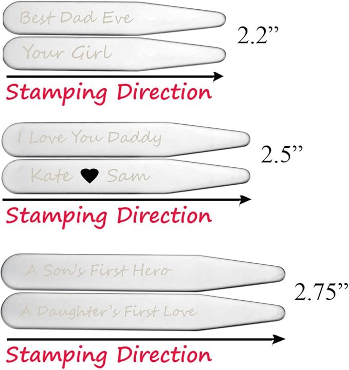 Zysta Personalized Engraving 6pcs Shirts Collar Stays Support 2.2" 2.5" 2.75"