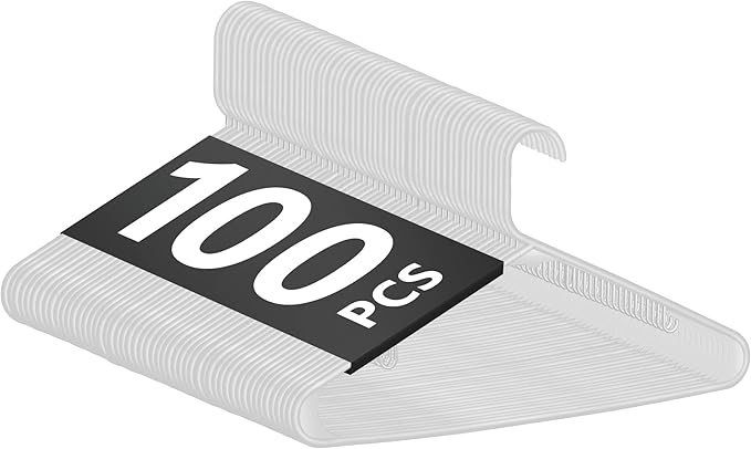 HomGarden Standard White Plastic Hangers - 100 Pack Tubular Clothes Hangers for Adults